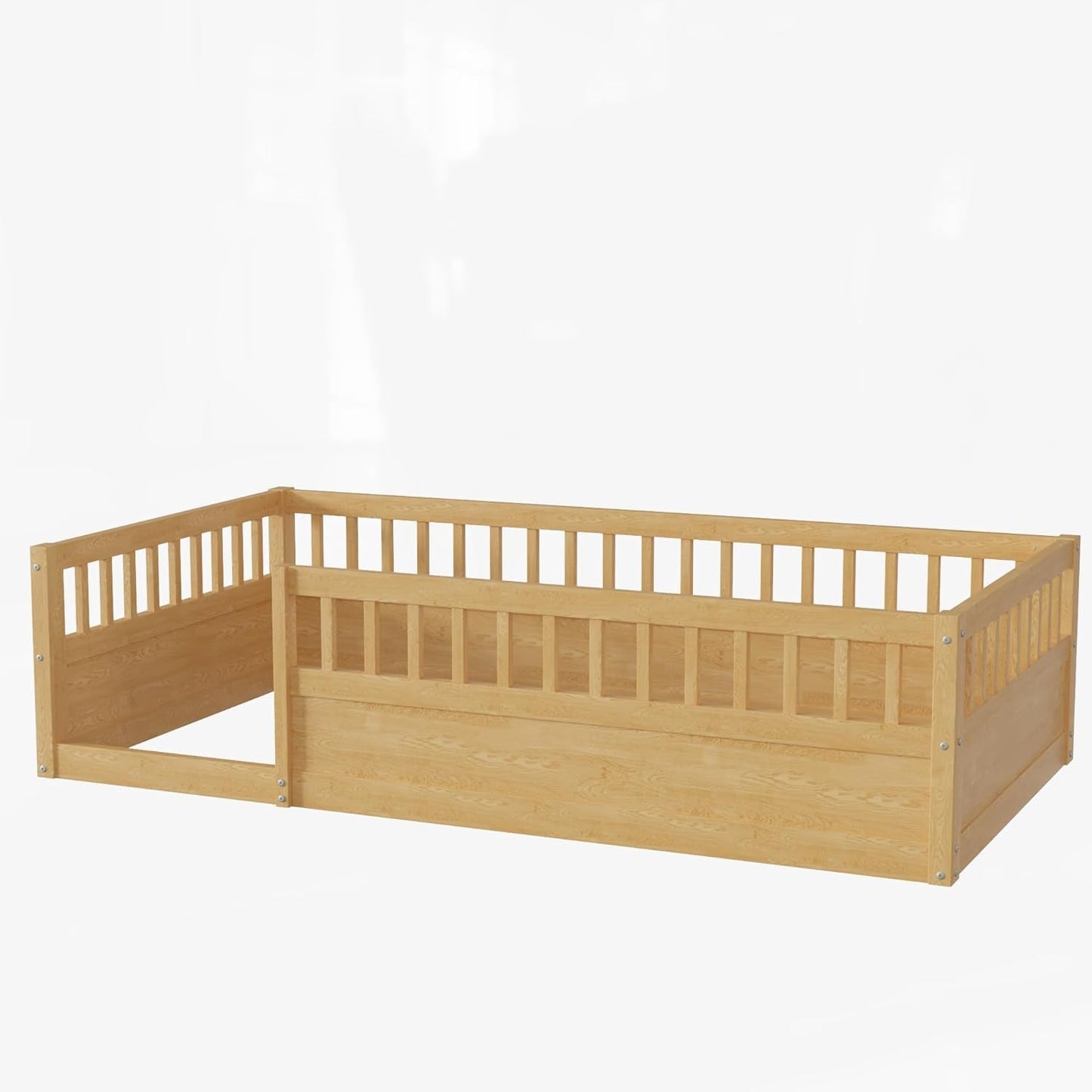 Floor Bed for Kids, Twin Size Montessori Bed with High Fence Railings,