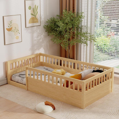 Floor Bed for Kids, Twin Size Montessori Bed with High Fence Railings,