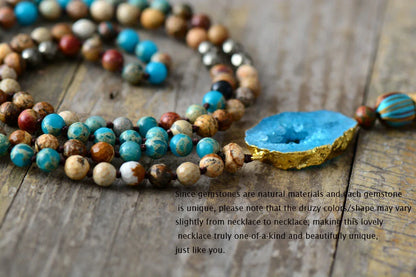 Gilded Druzy Turquoise & Jasper Tassel Necklace